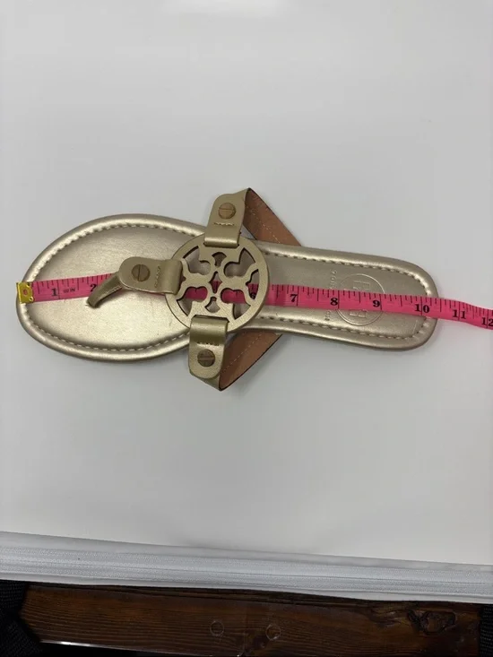 Tory Burch Gold Women's Logo Toe-Post Sandals - Picture 5 of 6